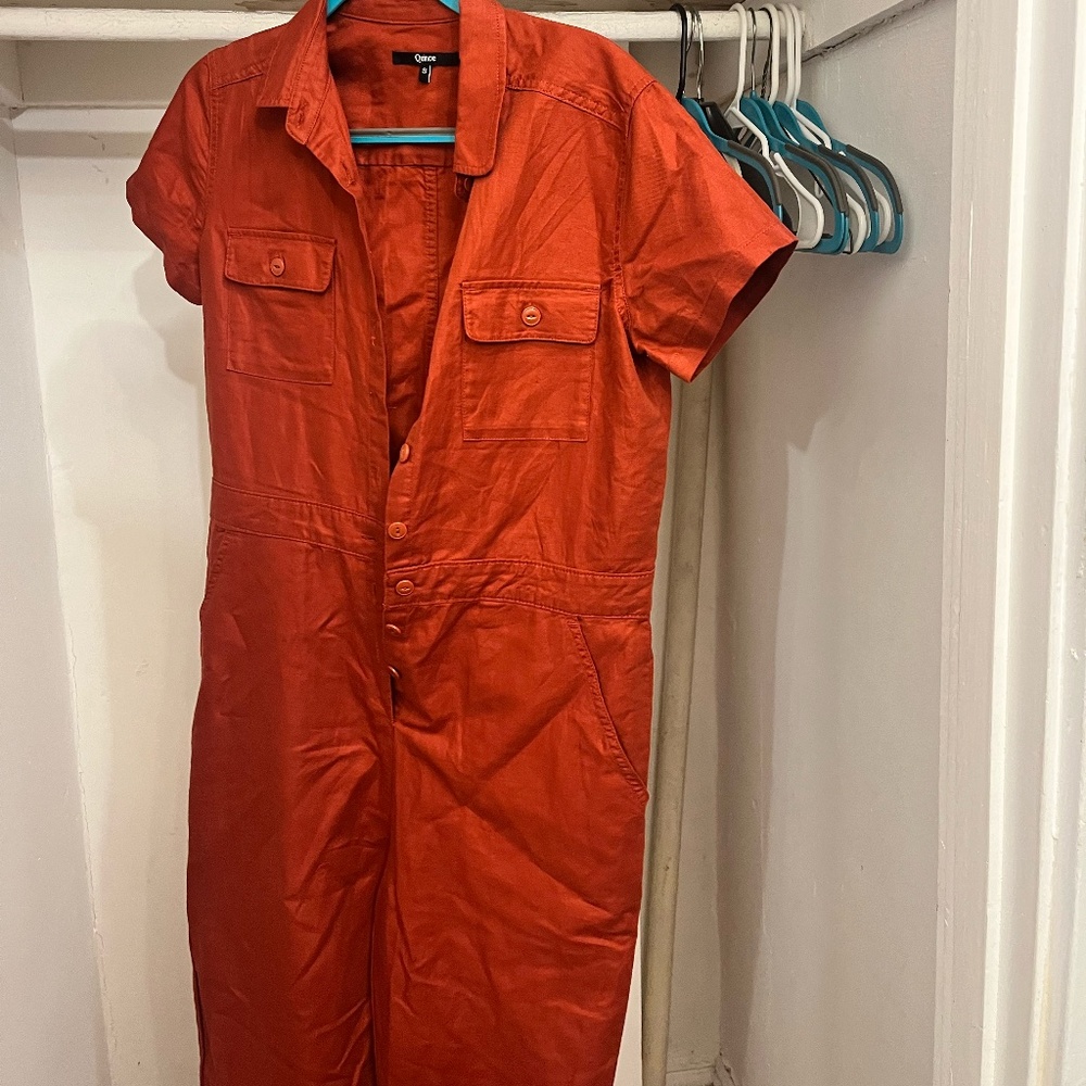 Quince jumpsuit, burnt orange, size small